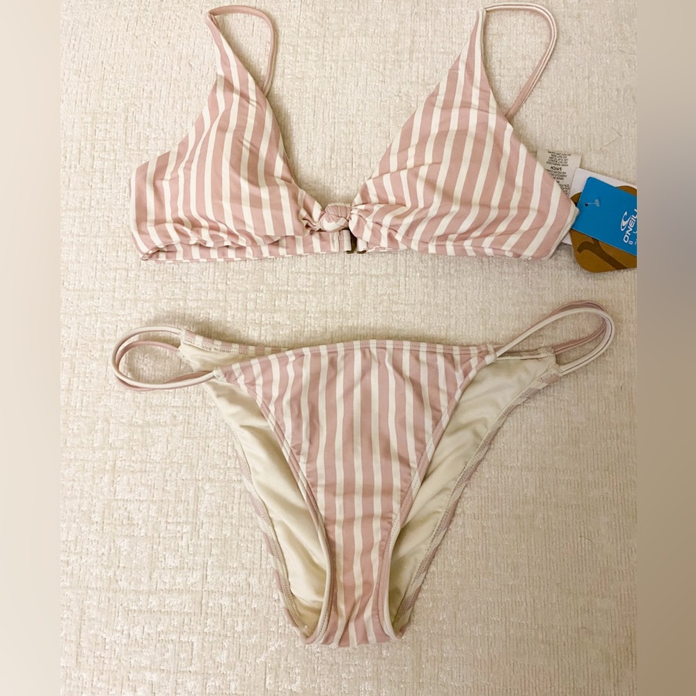 Striped Beige and White Bikini Set